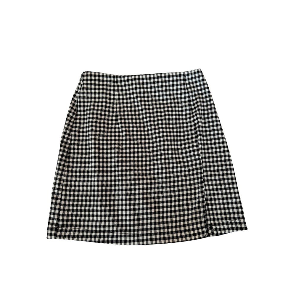 Wild Fable Black White Gingham‎ Mini Skirt Side Slit Back Zip Womens Size 2